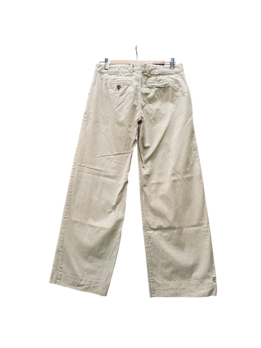 Ralph Lauren Wide Leg Pants Women's 4 Distressed Light Khaki Cotton Low Rise Y2K - Picture 6 of 10